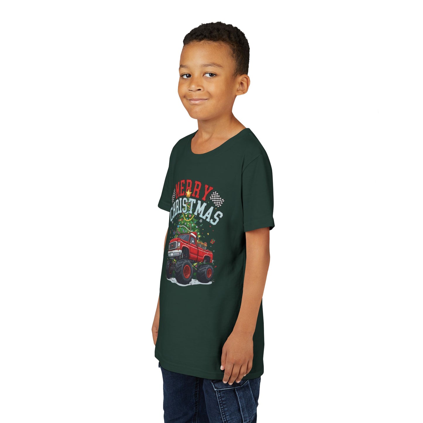 Youth Christmas Truck Tee, Holiday Gift, Kids' Christmas Shirt, Festive Youth T-shirt, Merry Christmas Tee, Fun Holiday Apparel