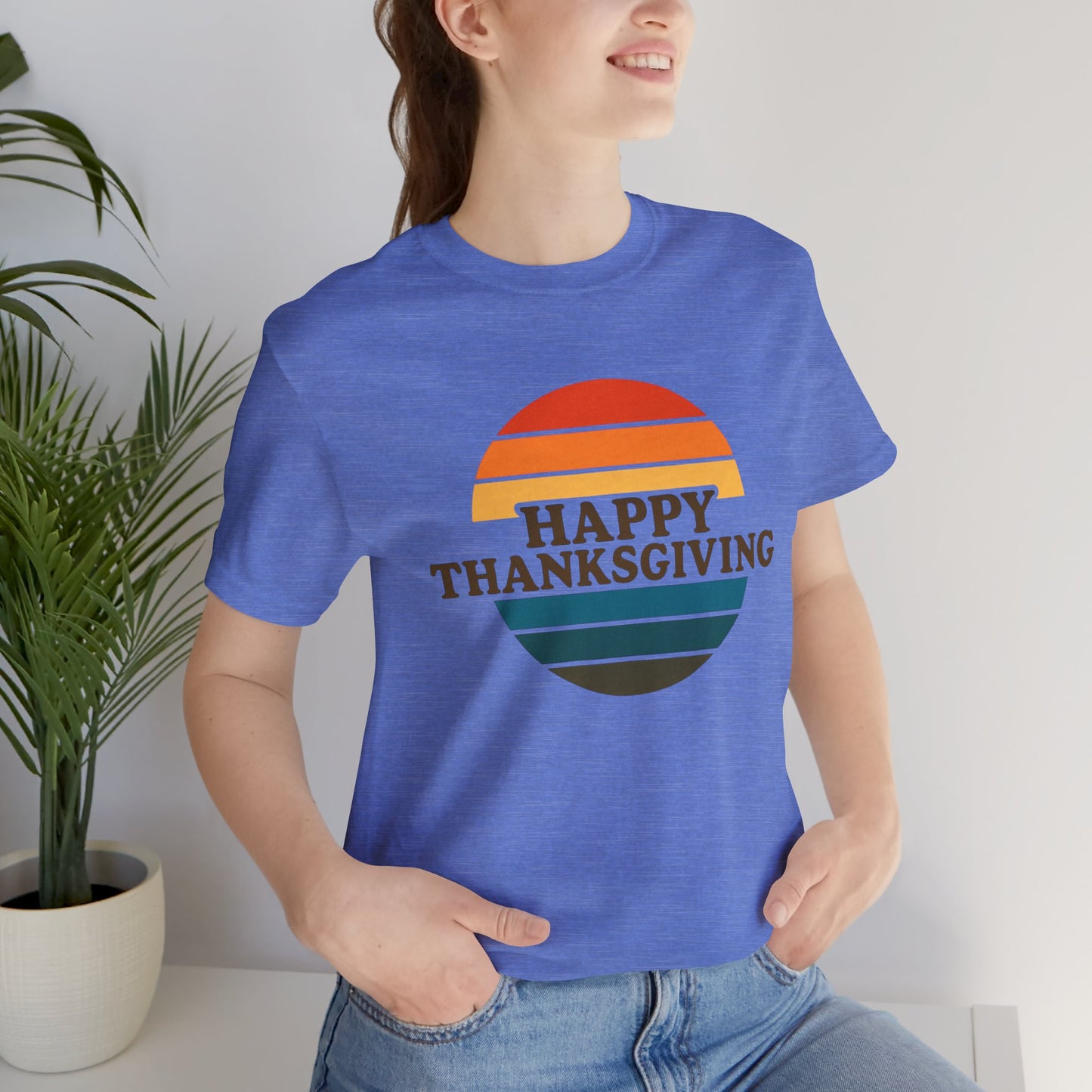 Happy Thanksgiving Retro Shirt - Vintage 70s Striped Aviator Style Tee Gift