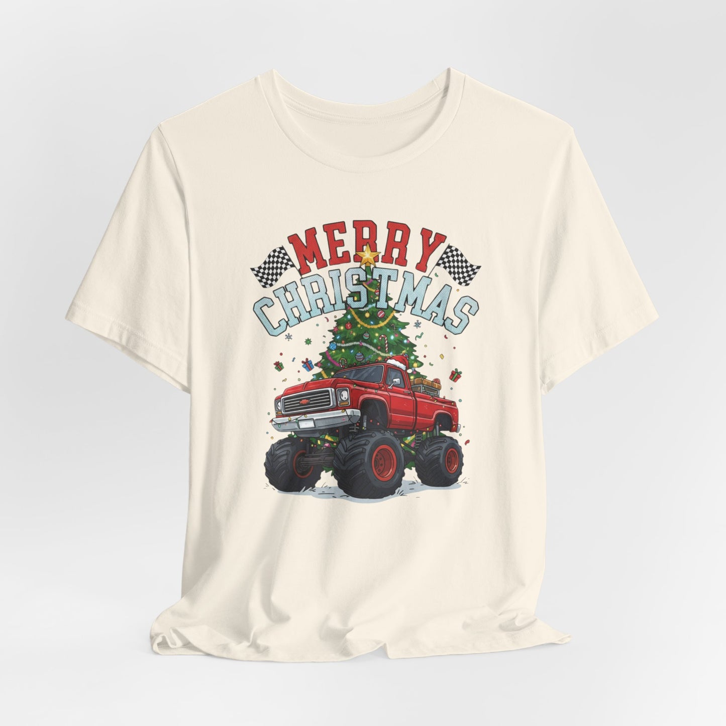 Merry Christmas Monster Truck Tee, Holiday T-Shirt, Christmas Gift, Unisex Shirt, Fun Family Apparel