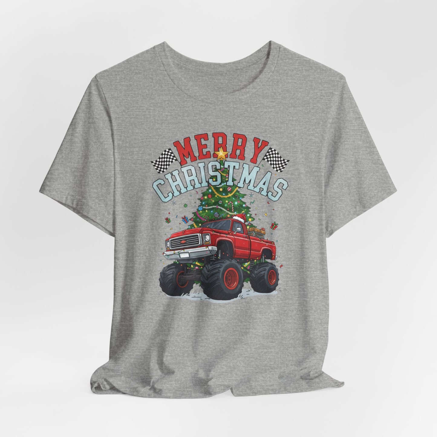 Merry Christmas Monster Truck Tee, Holiday T-Shirt, Christmas Gift, Unisex Shirt, Fun Family Apparel