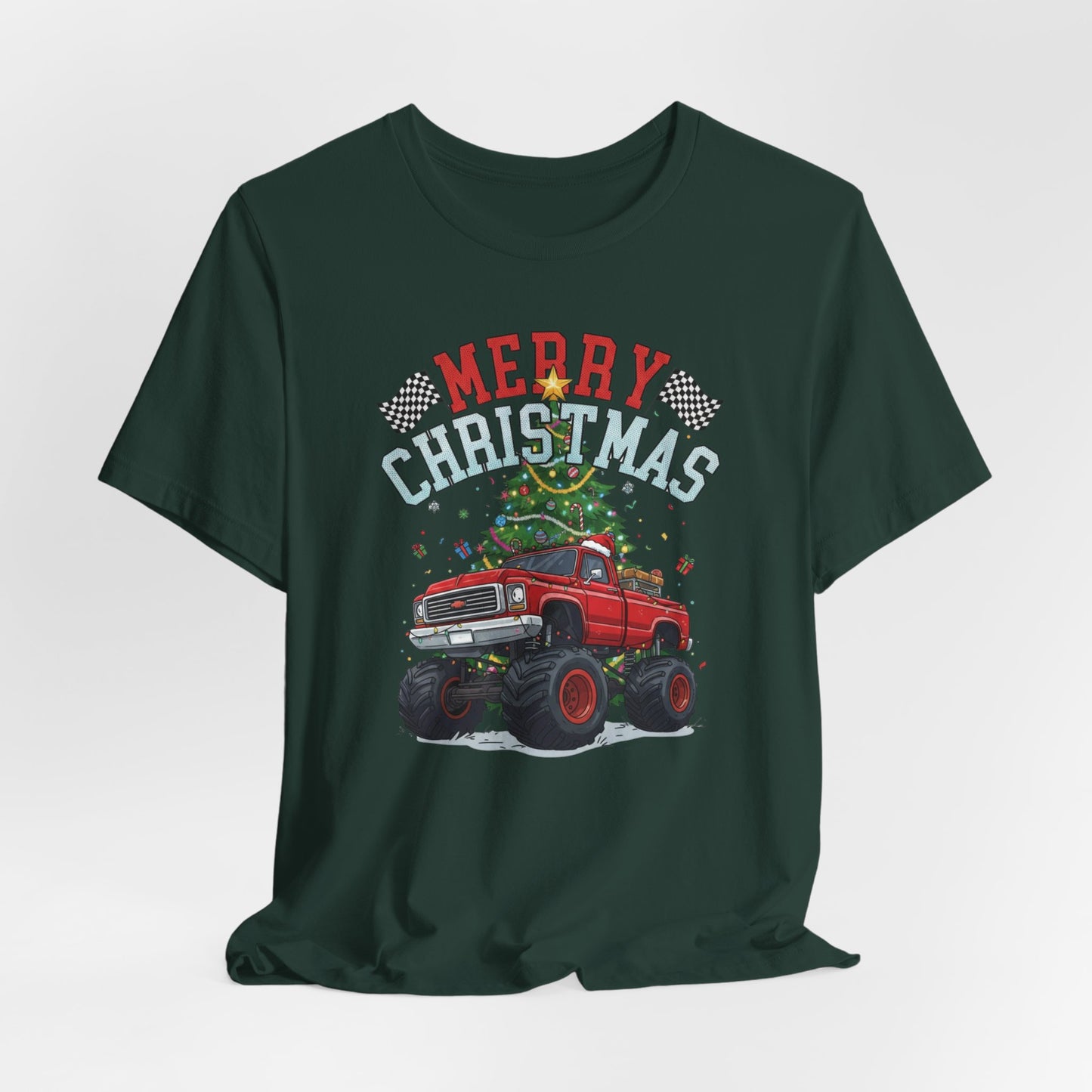 Merry Christmas Monster Truck Tee, Holiday T-Shirt, Christmas Gift, Unisex Shirt, Fun Family Apparel