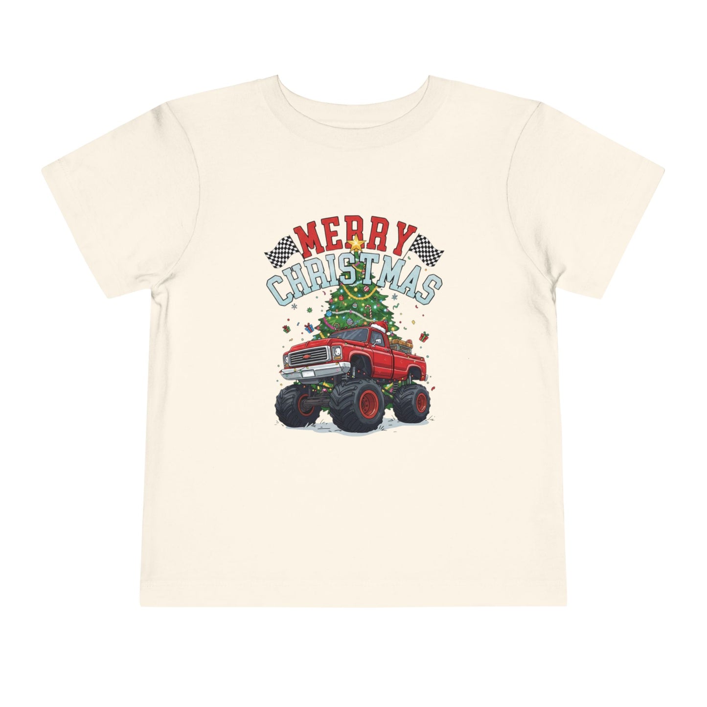 Festive Monster Truck Toddler Tee - Cute Christmas Shirt for Kids, Holiday Gift, Christmas Party, Toddler Apparel, Fun Winter Outfit