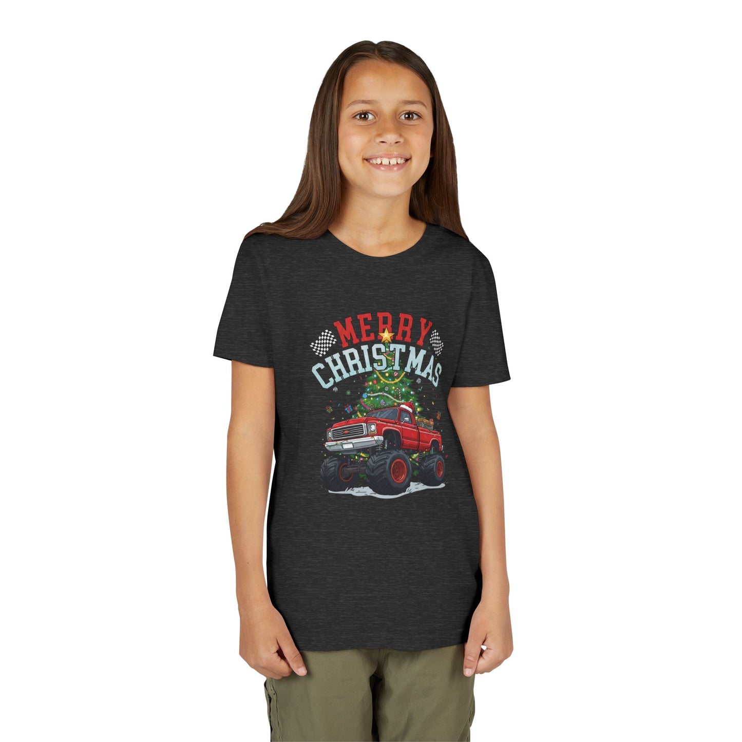 Youth Christmas Truck Tee, Holiday Gift, Kids' Christmas Shirt, Festive Youth T-shirt, Merry Christmas Tee, Fun Holiday Apparel