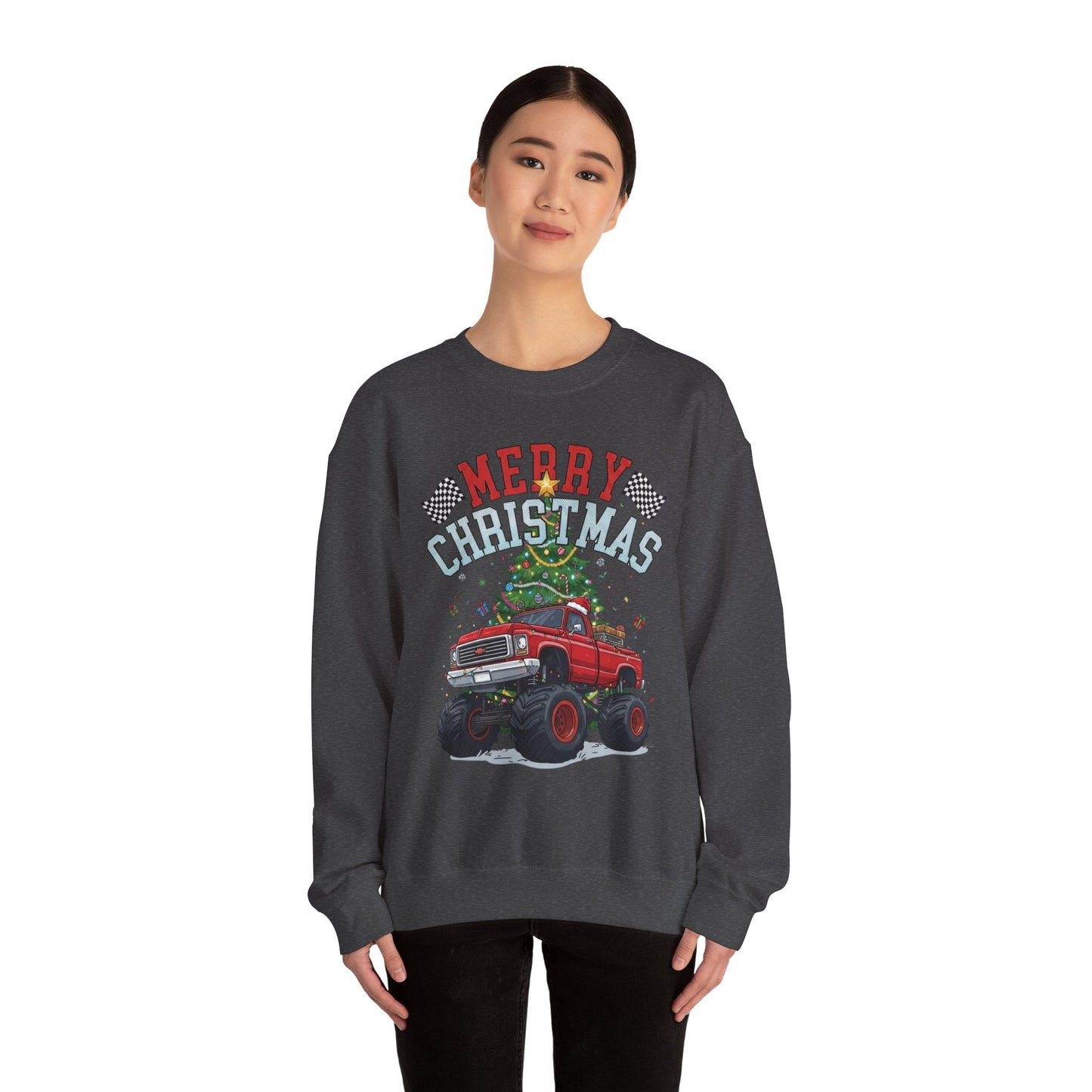 Merry Christmas Monster Truck Sweatshirt, Unisex Crewneck, Holiday Gift, Christmas Apparel, Festive Sweatshirt, Winter Fashion