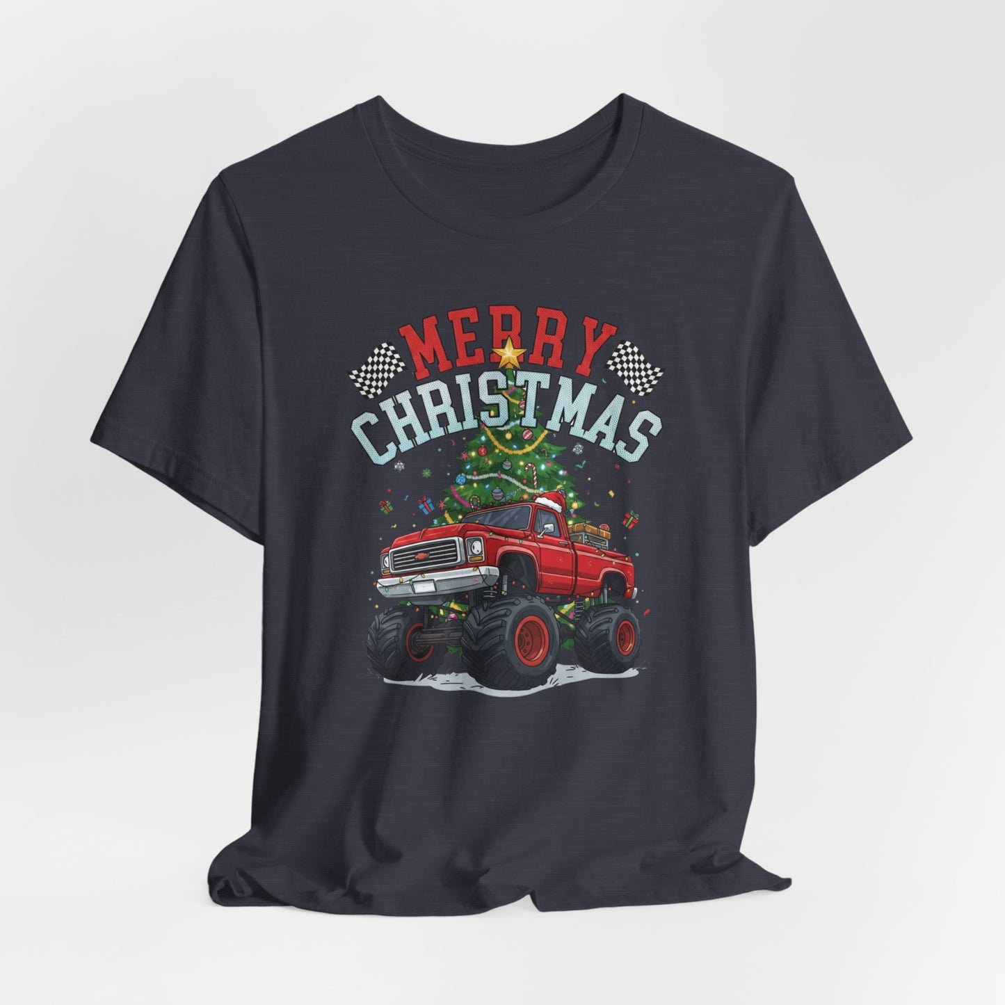 Merry Christmas Monster Truck Tee, Holiday T-Shirt, Christmas Gift, Unisex Shirt, Fun Family Apparel