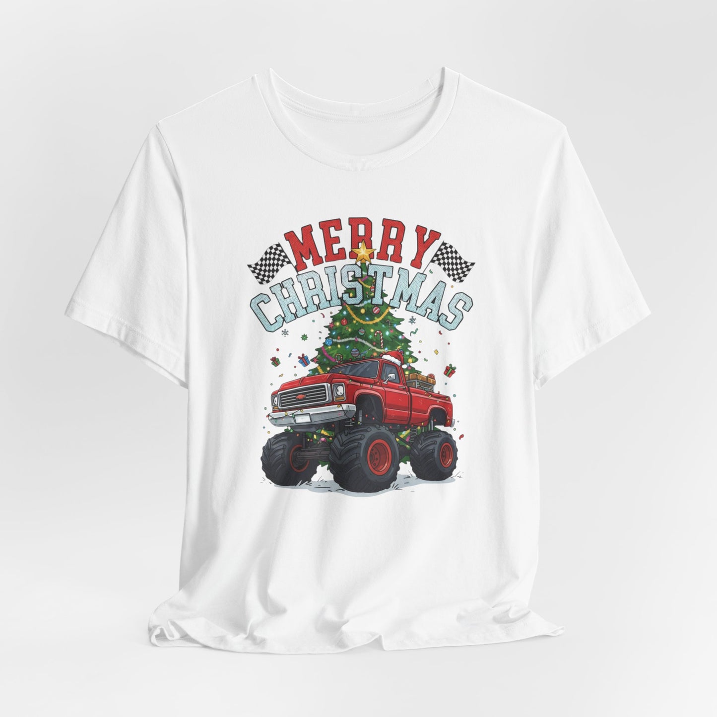 Merry Christmas Monster Truck Tee, Holiday T-Shirt, Christmas Gift, Unisex Shirt, Fun Family Apparel