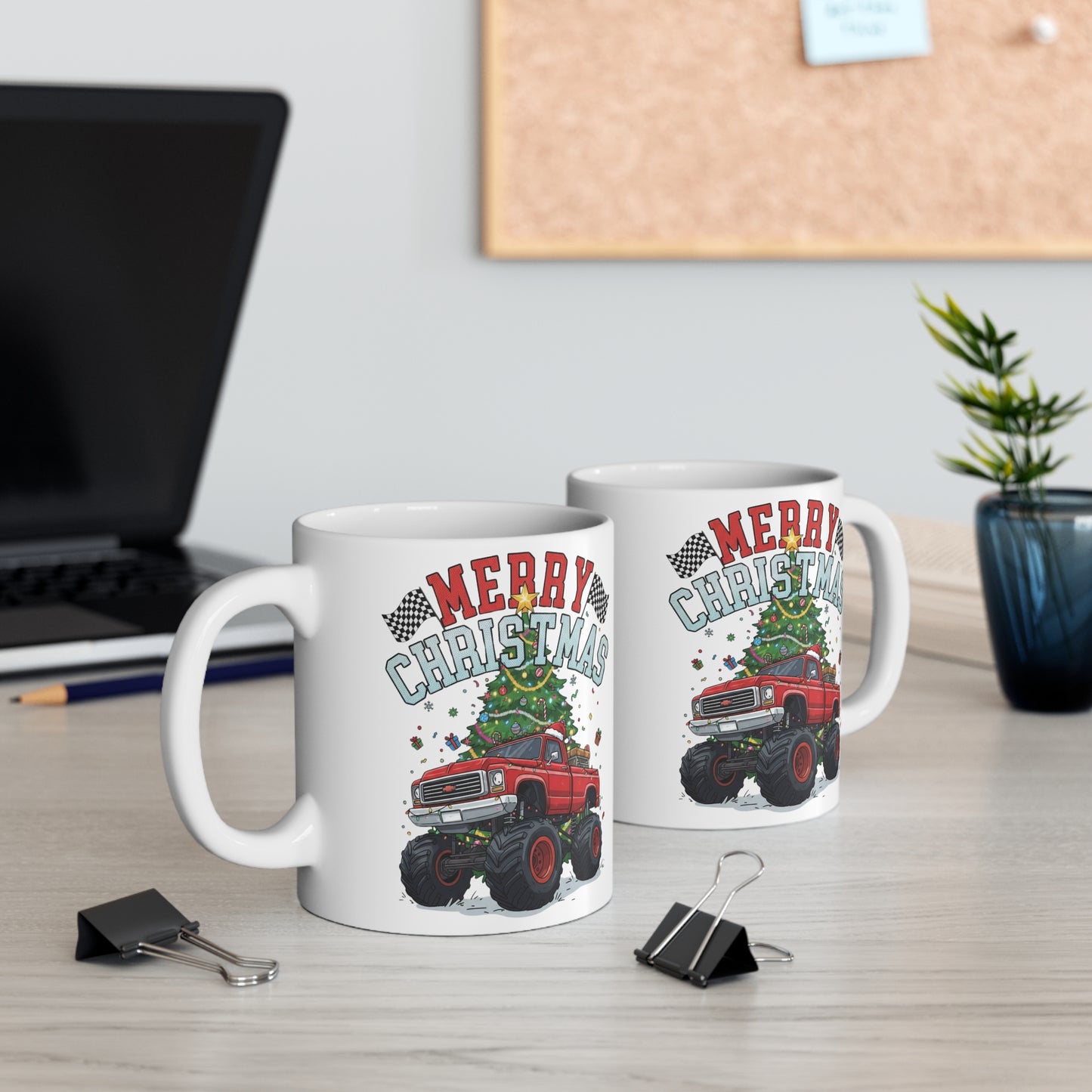 Monster Truck Christmas Mug | 11oz Ceramic Coffee Cup | Holiday Gift for Truck Lovers