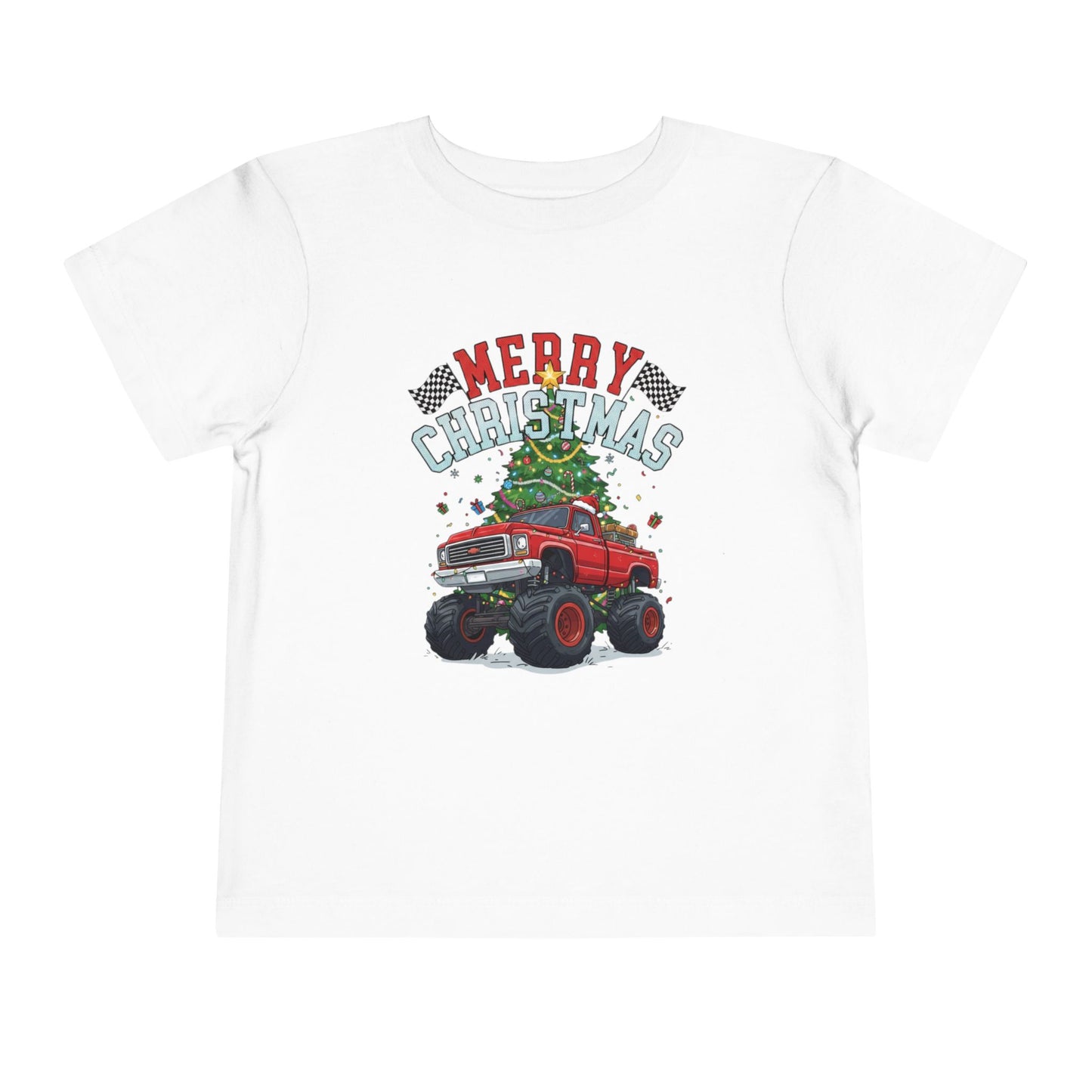 Festive Monster Truck Toddler Tee - Cute Christmas Shirt for Kids, Holiday Gift, Christmas Party, Toddler Apparel, Fun Winter Outfit