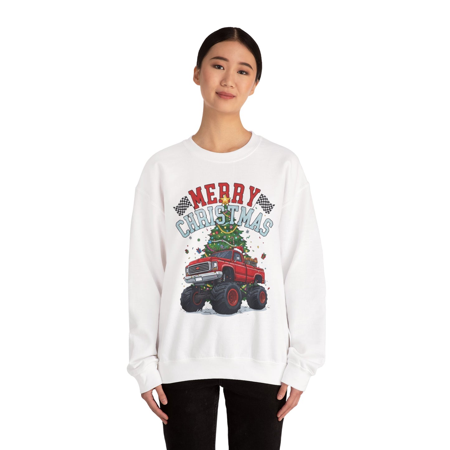 Merry Christmas Monster Truck Sweatshirt, Unisex Crewneck, Holiday Gift, Christmas Apparel, Festive Sweatshirt, Winter Fashion