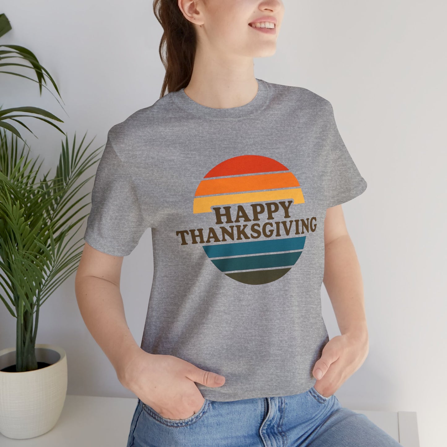 Happy Thanksgiving Retro Shirt - Vintage 70s Striped Aviator Style Tee Gift