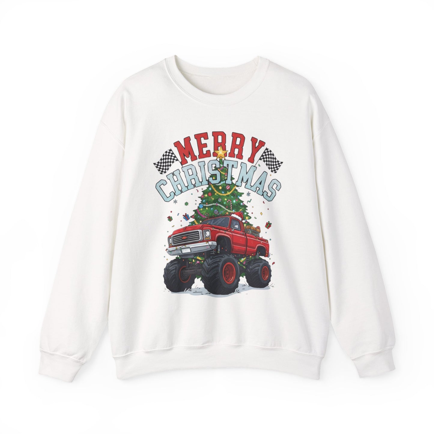 Merry Christmas Monster Truck Sweatshirt, Unisex Crewneck, Holiday Gift, Christmas Apparel, Festive Sweatshirt, Winter Fashion