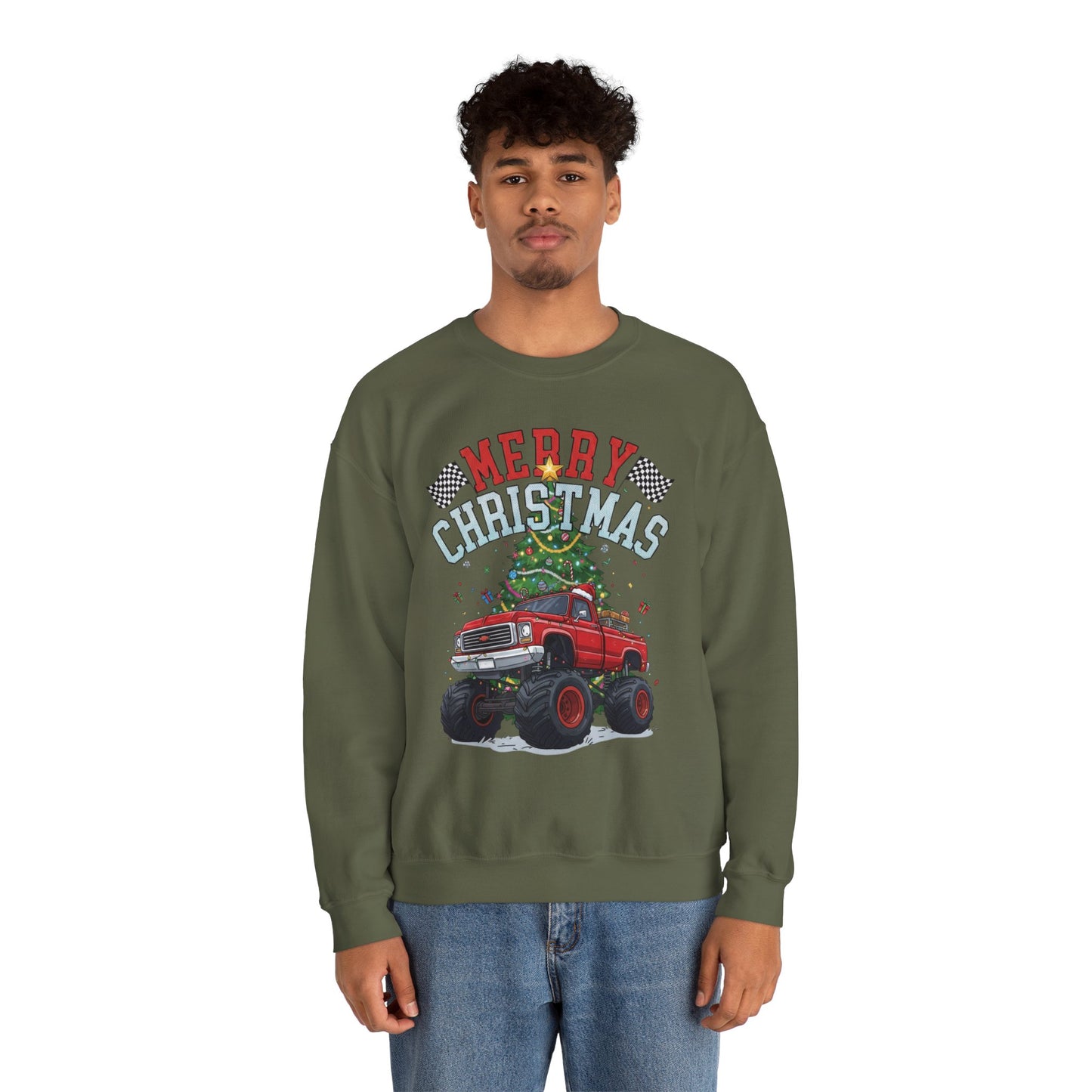 Merry Christmas Monster Truck Sweatshirt, Unisex Crewneck, Holiday Gift, Christmas Apparel, Festive Sweatshirt, Winter Fashion