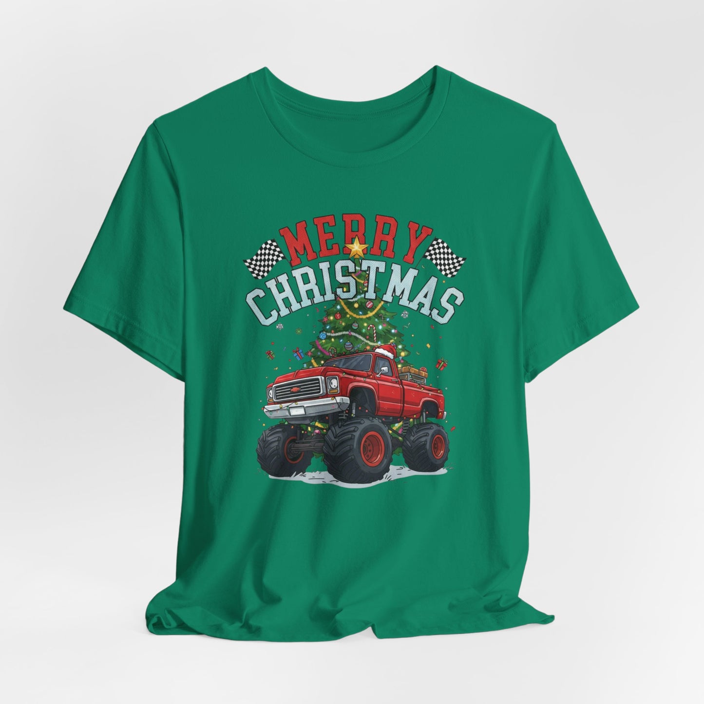 Merry Christmas Monster Truck Tee, Holiday T-Shirt, Christmas Gift, Unisex Shirt, Fun Family Apparel