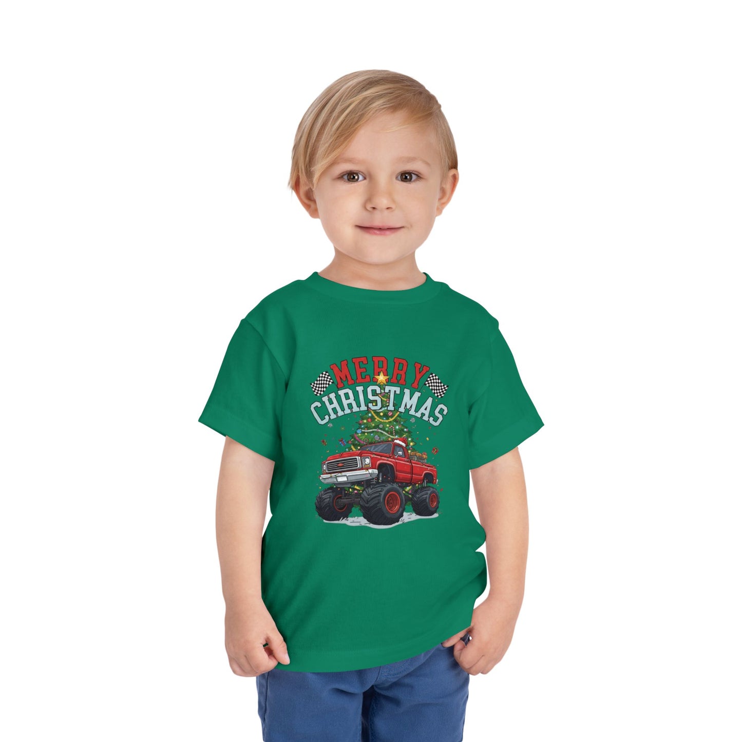 Festive Monster Truck Toddler Tee - Cute Christmas Shirt for Kids, Holiday Gift, Christmas Party, Toddler Apparel, Fun Winter Outfit