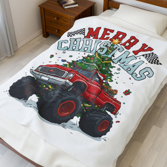 Festive Truck Christmas Velvet Blanket, Cozy Holiday Throw, Plush Couch Cover, Christmas Gift, Winter Decor, Family Snuggle Blanket