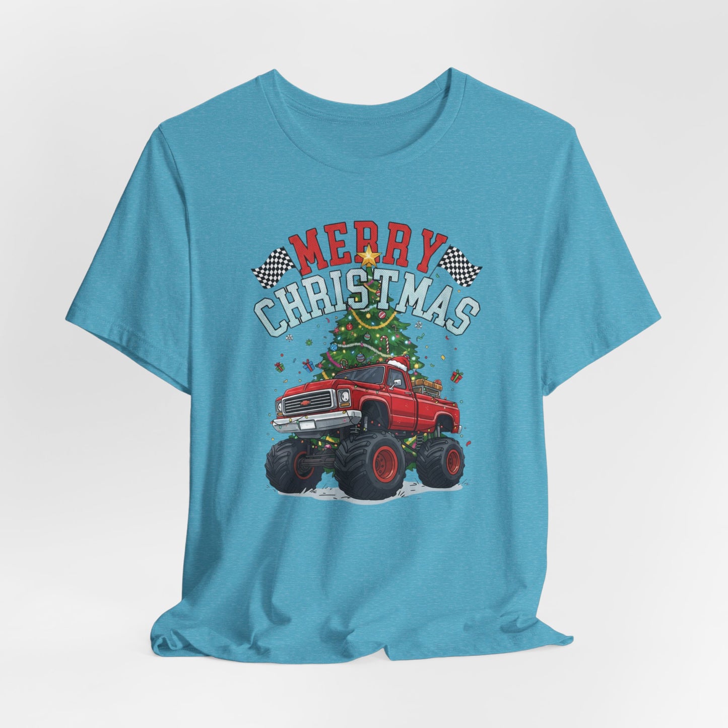 Merry Christmas Monster Truck Tee, Holiday T-Shirt, Christmas Gift, Unisex Shirt, Fun Family Apparel