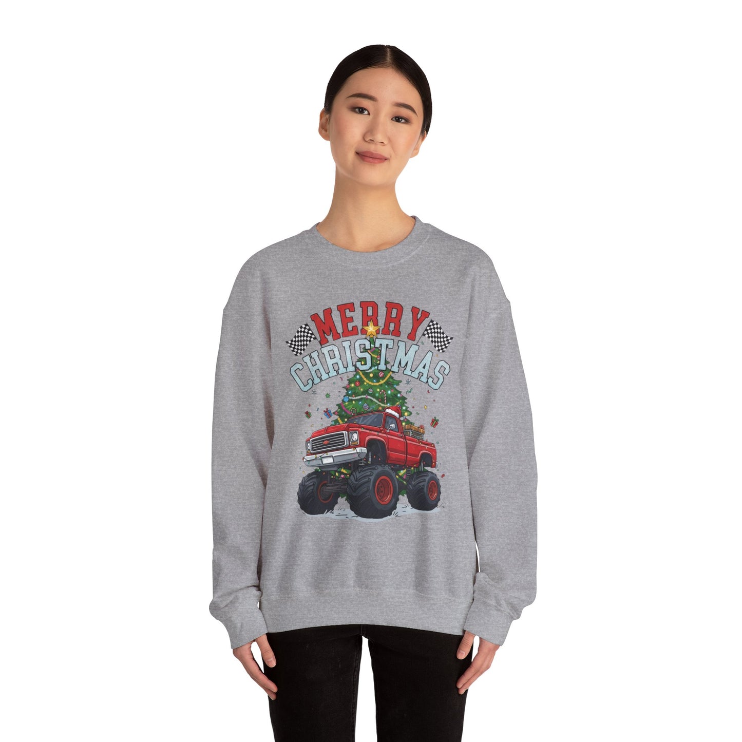 Merry Christmas Monster Truck Sweatshirt, Unisex Crewneck, Holiday Gift, Christmas Apparel, Festive Sweatshirt, Winter Fashion