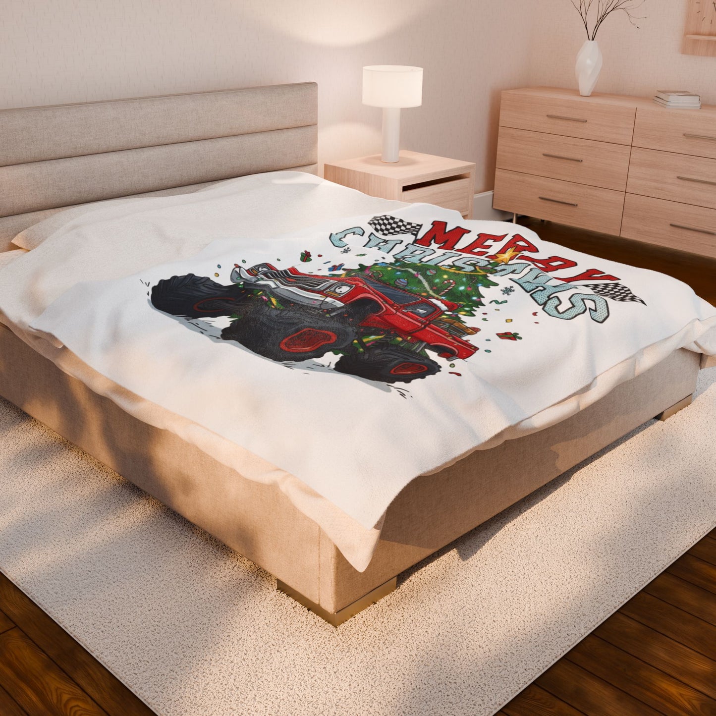 Festive Truck Christmas Velvet Blanket, Cozy Holiday Throw, Plush Couch Cover, Christmas Gift, Winter Decor, Family Snuggle Blanket