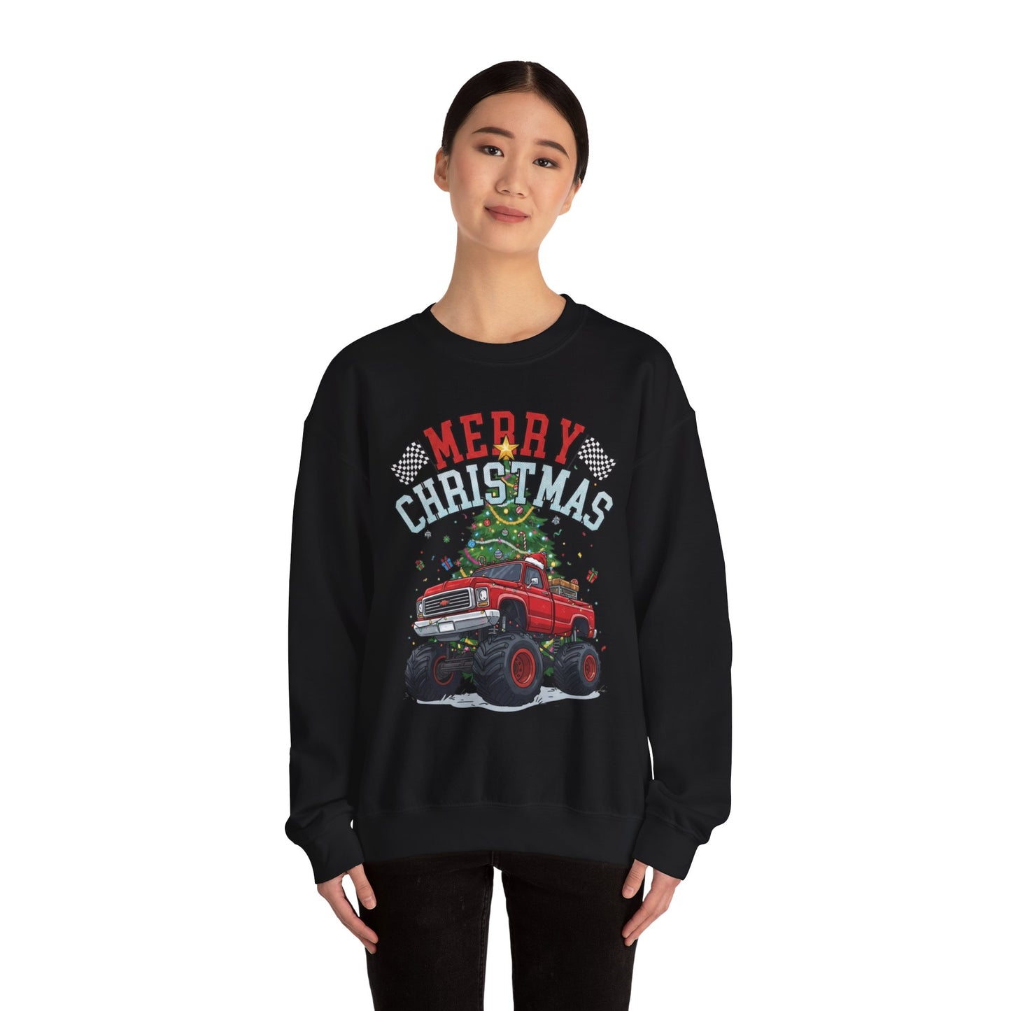 Merry Christmas Monster Truck Sweatshirt, Unisex Crewneck, Holiday Gift, Christmas Apparel, Festive Sweatshirt, Winter Fashion
