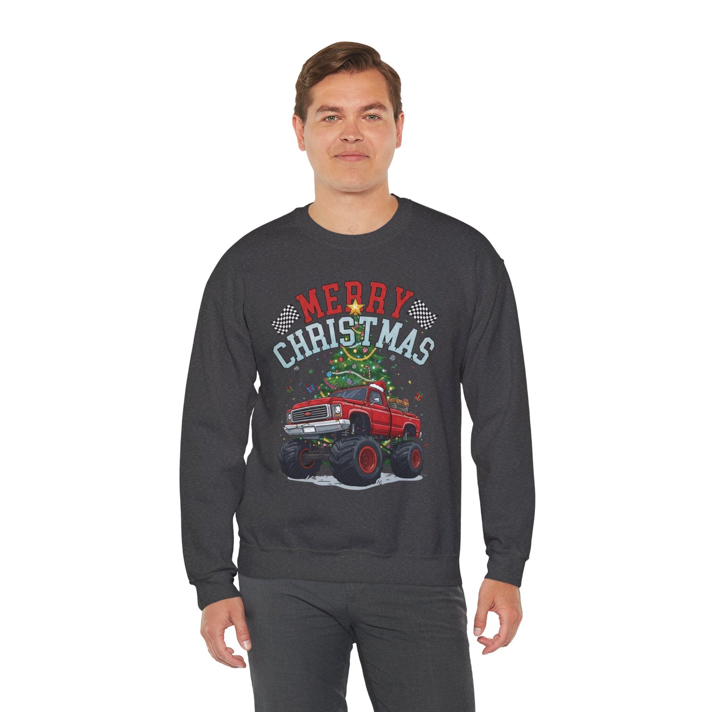 Merry Christmas Monster Truck Sweatshirt, Unisex Crewneck, Holiday Gift, Christmas Apparel, Festive Sweatshirt, Winter Fashion