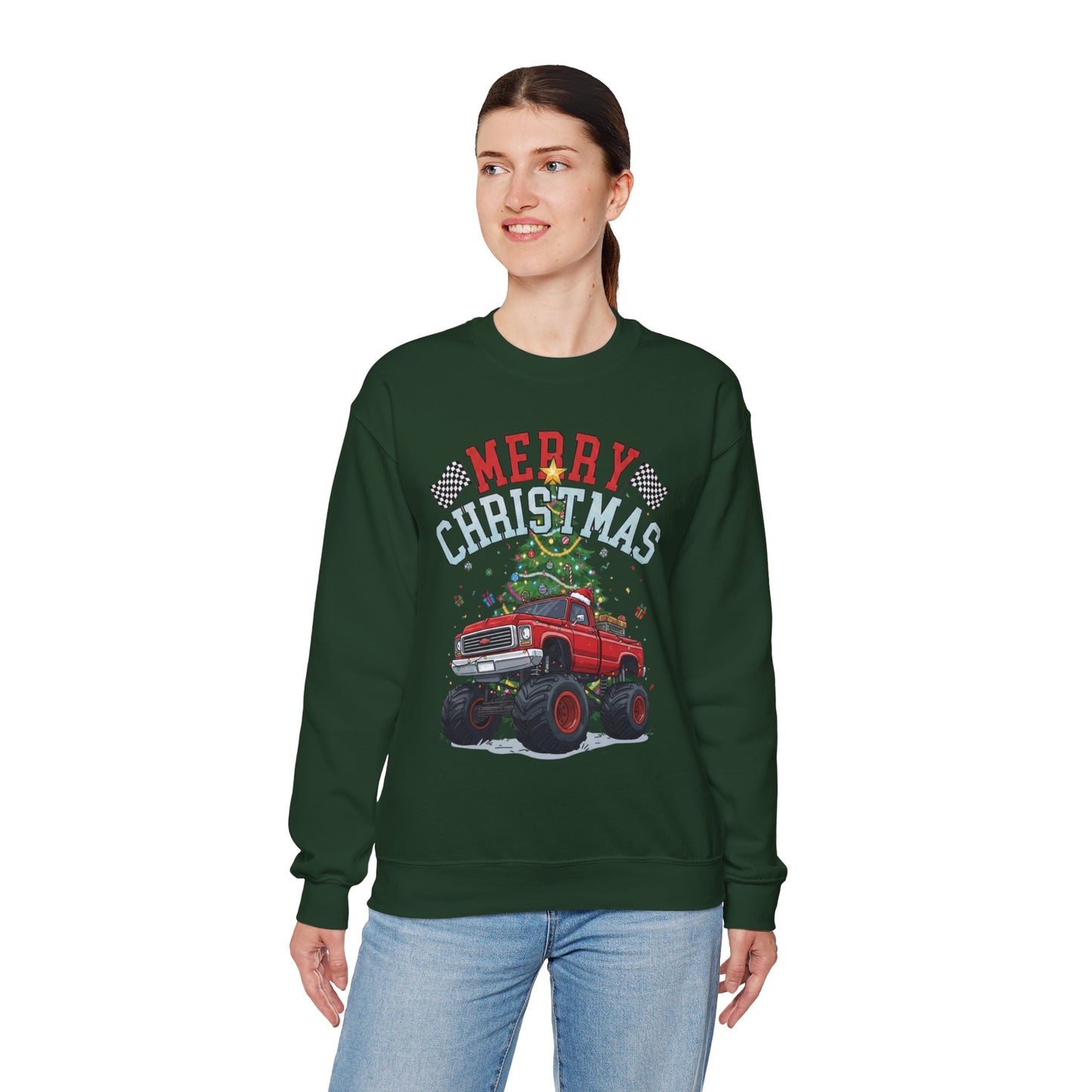 Merry Christmas Monster Truck Sweatshirt, Unisex Crewneck, Holiday Gift, Christmas Apparel, Festive Sweatshirt, Winter Fashion