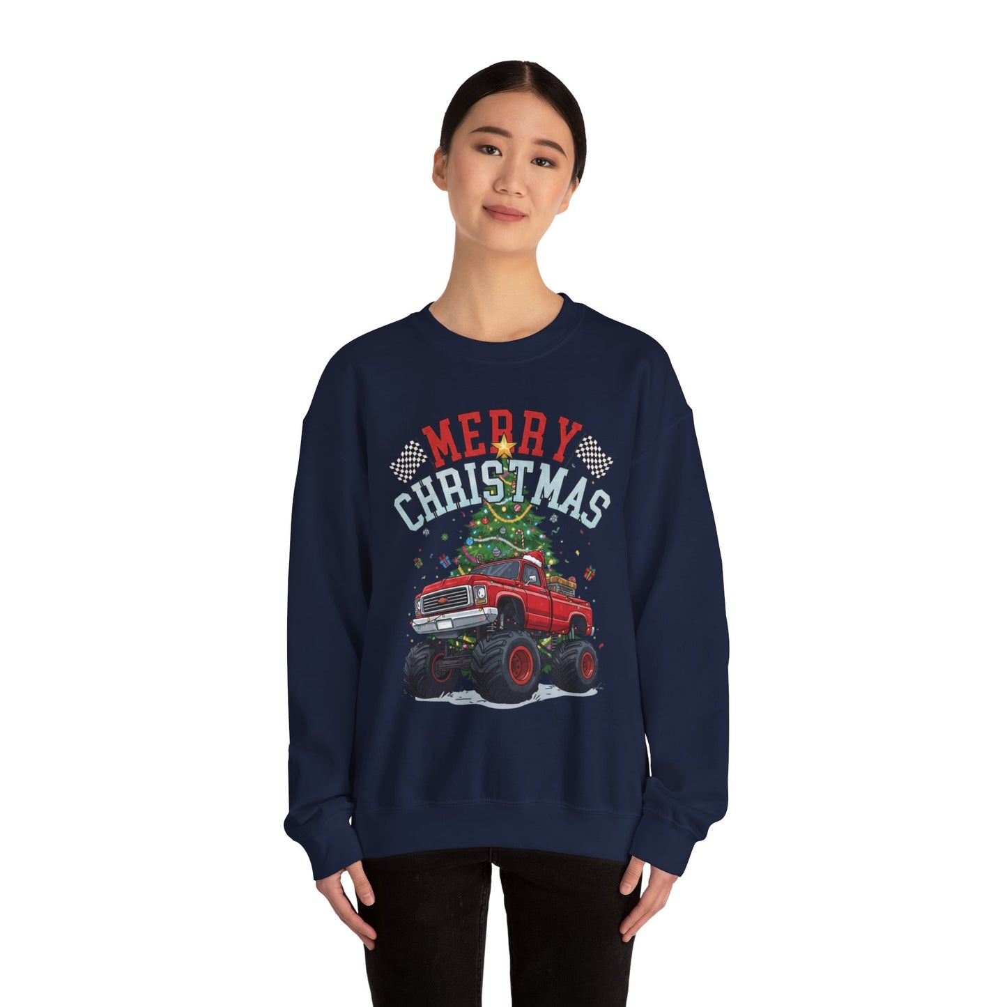 Merry Christmas Monster Truck Sweatshirt, Unisex Crewneck, Holiday Gift, Christmas Apparel, Festive Sweatshirt, Winter Fashion