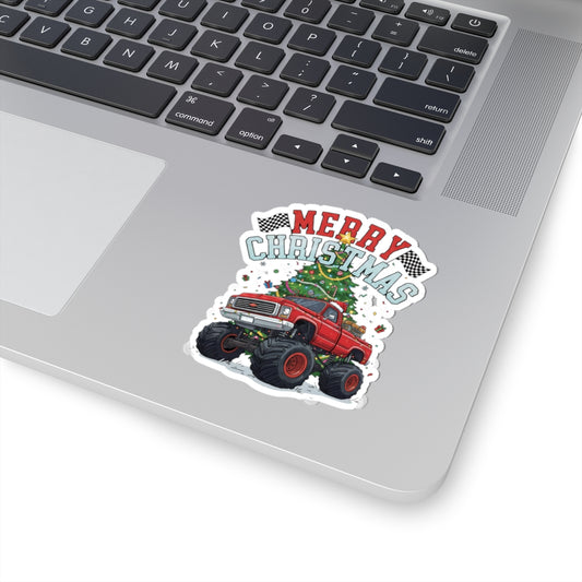 Merry Christmas Monster Truck Kiss-Cut Stickers | Holiday Decor, Gift Tags, Christmas Party Favors, Stocking Stuffers, Vehicle Enthusiast Gifts