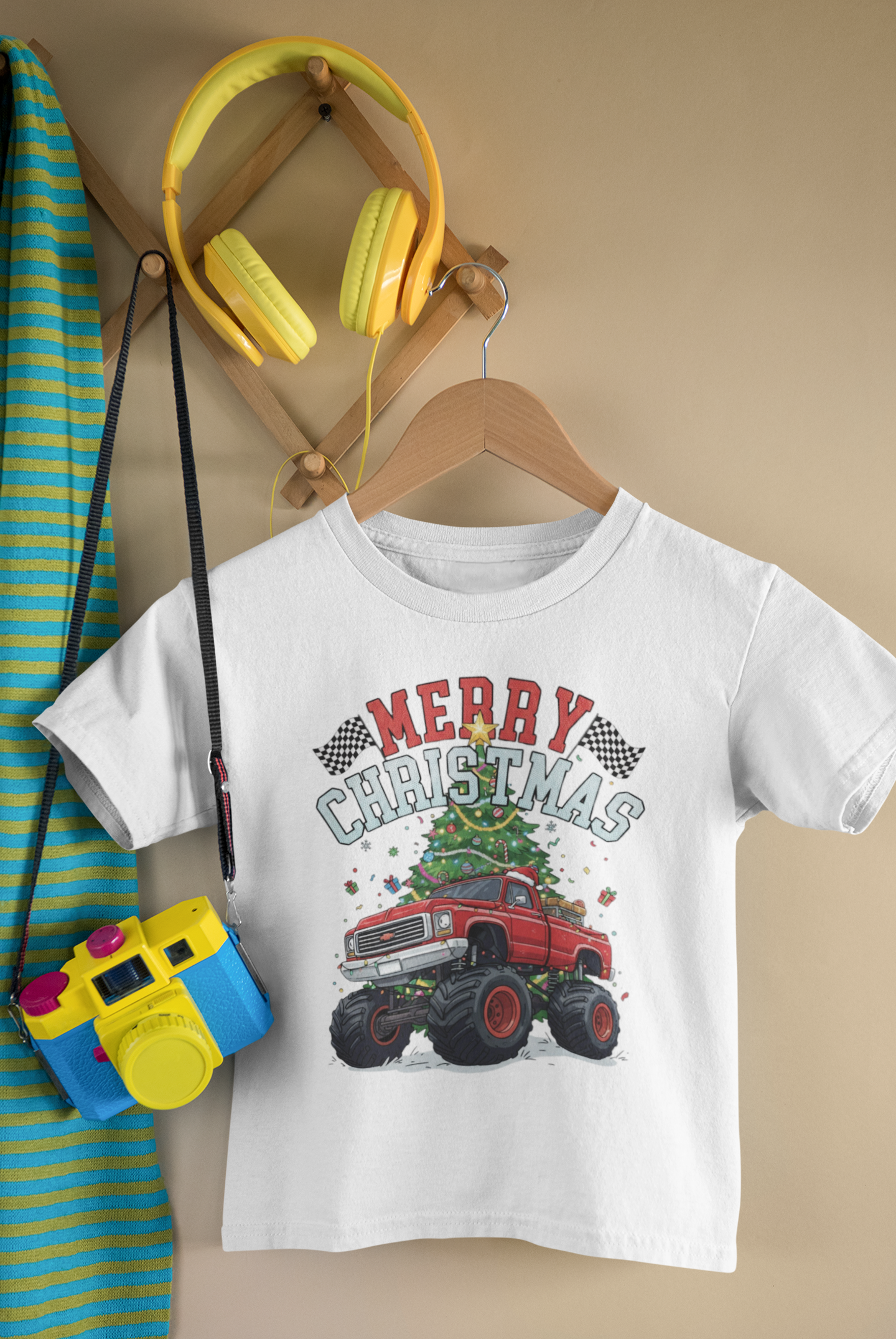 Festive Monster Truck Toddler Tee - Cute Christmas Shirt for Kids, Holiday Gift, Christmas Party, Toddler Apparel, Fun Winter Outfit