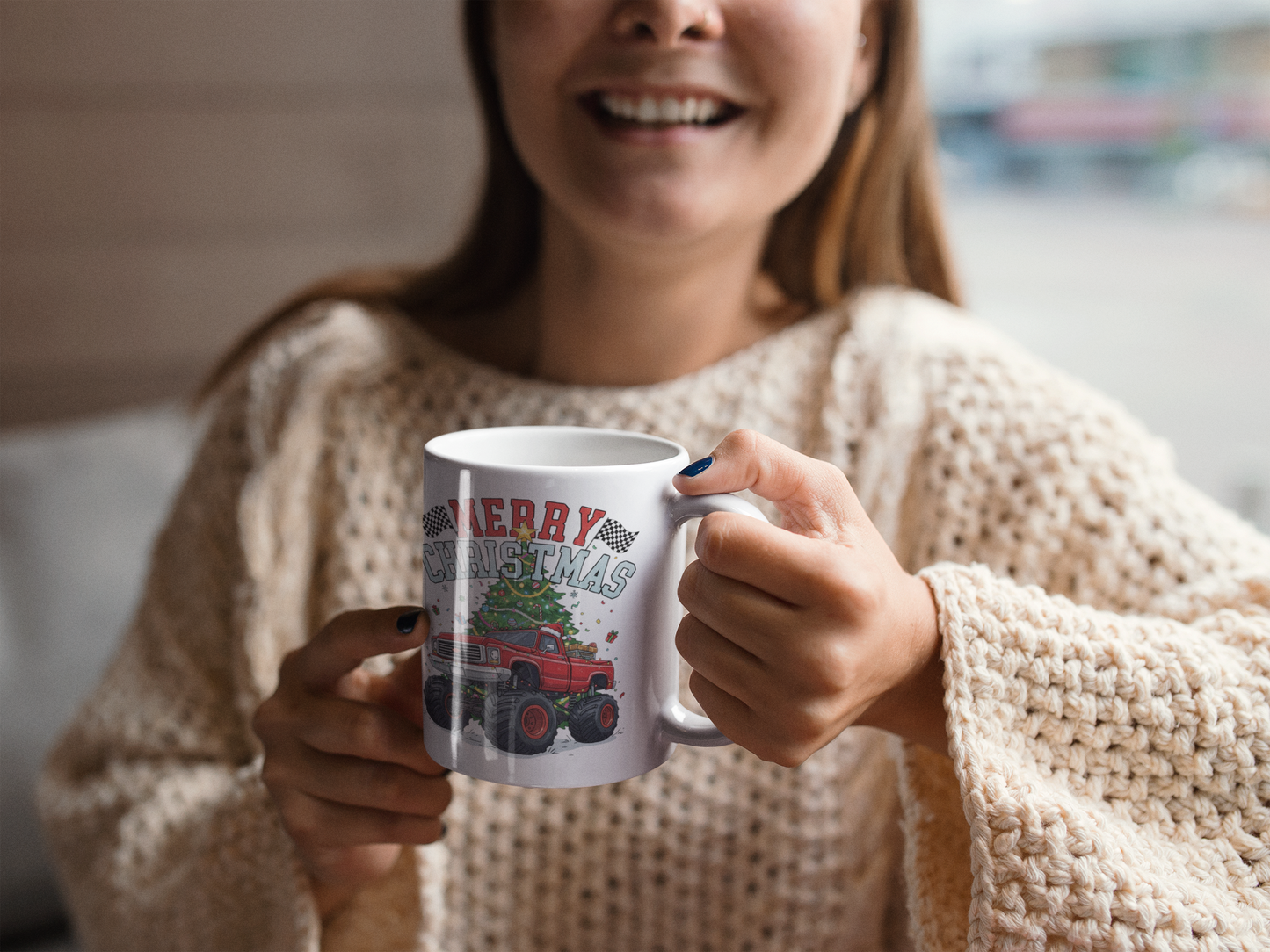 Monster Truck Christmas Mug | 11oz Ceramic Coffee Cup | Holiday Gift for Truck Lovers