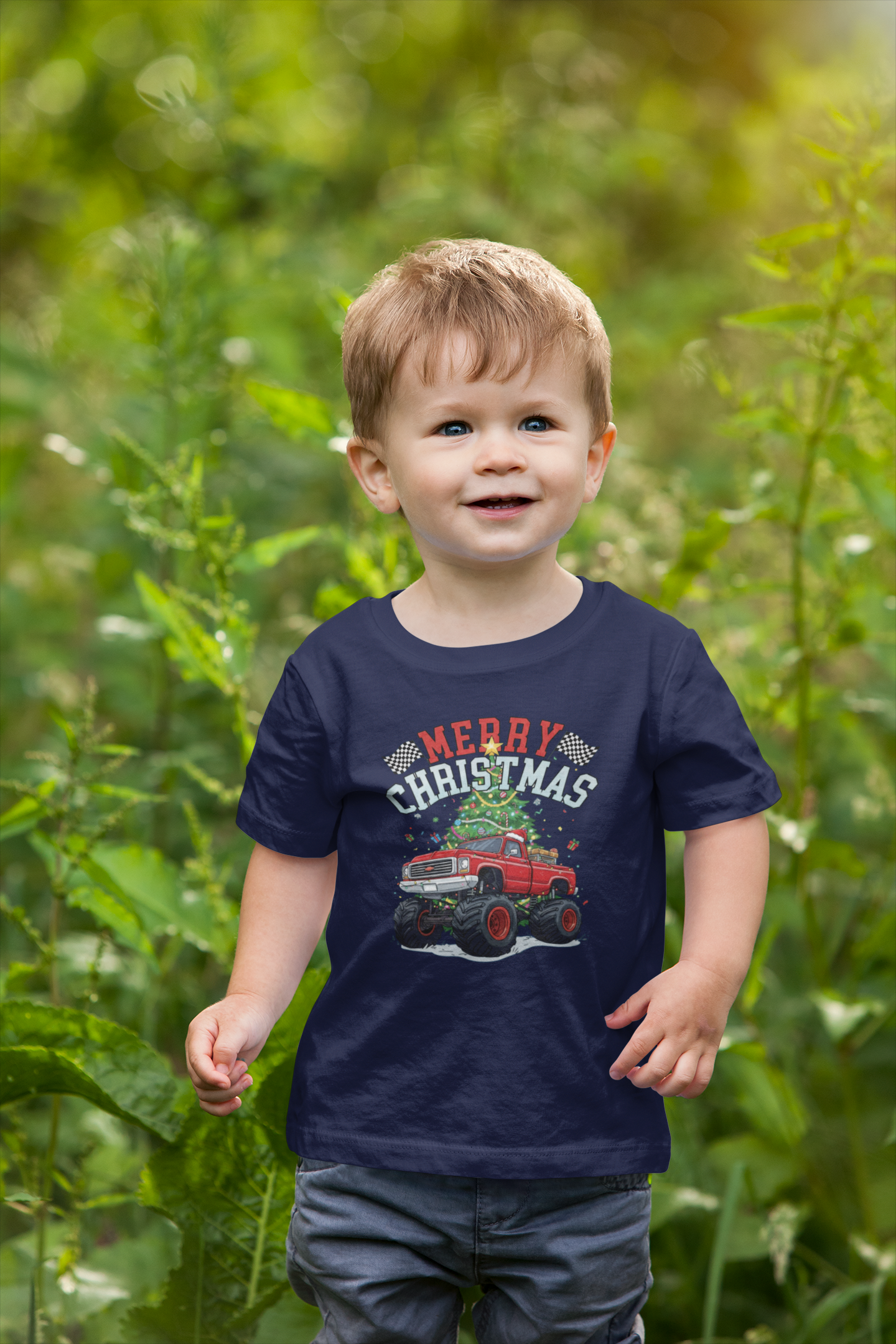 Festive Monster Truck Toddler Tee - Cute Christmas Shirt for Kids, Holiday Gift, Christmas Party, Toddler Apparel, Fun Winter Outfit