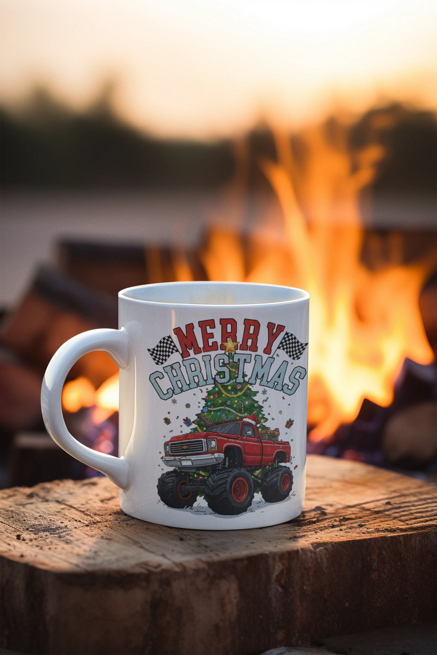 Monster Truck Christmas Mug | 11oz Ceramic Coffee Cup | Holiday Gift for Truck Lovers