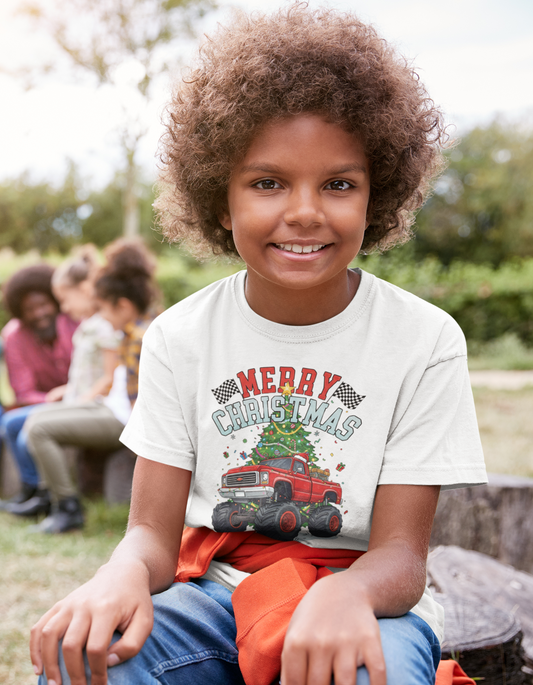 Youth Christmas Truck Tee, Holiday Gift, Kids' Christmas Shirt, Festive Youth T-shirt, Merry Christmas Tee, Fun Holiday Apparel