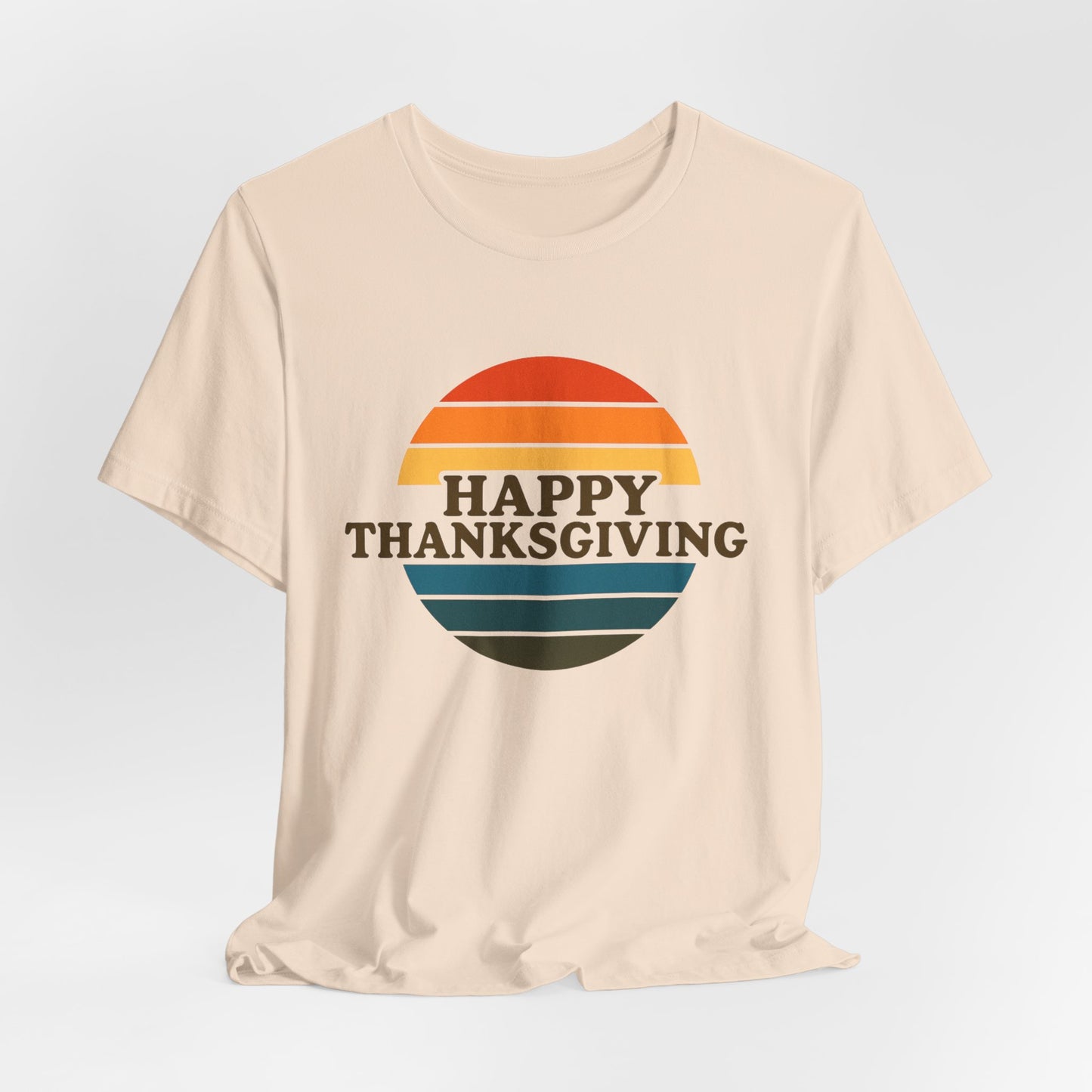Happy Thanksgiving Retro Shirt - Vintage 70s Striped Aviator Style Tee Gift