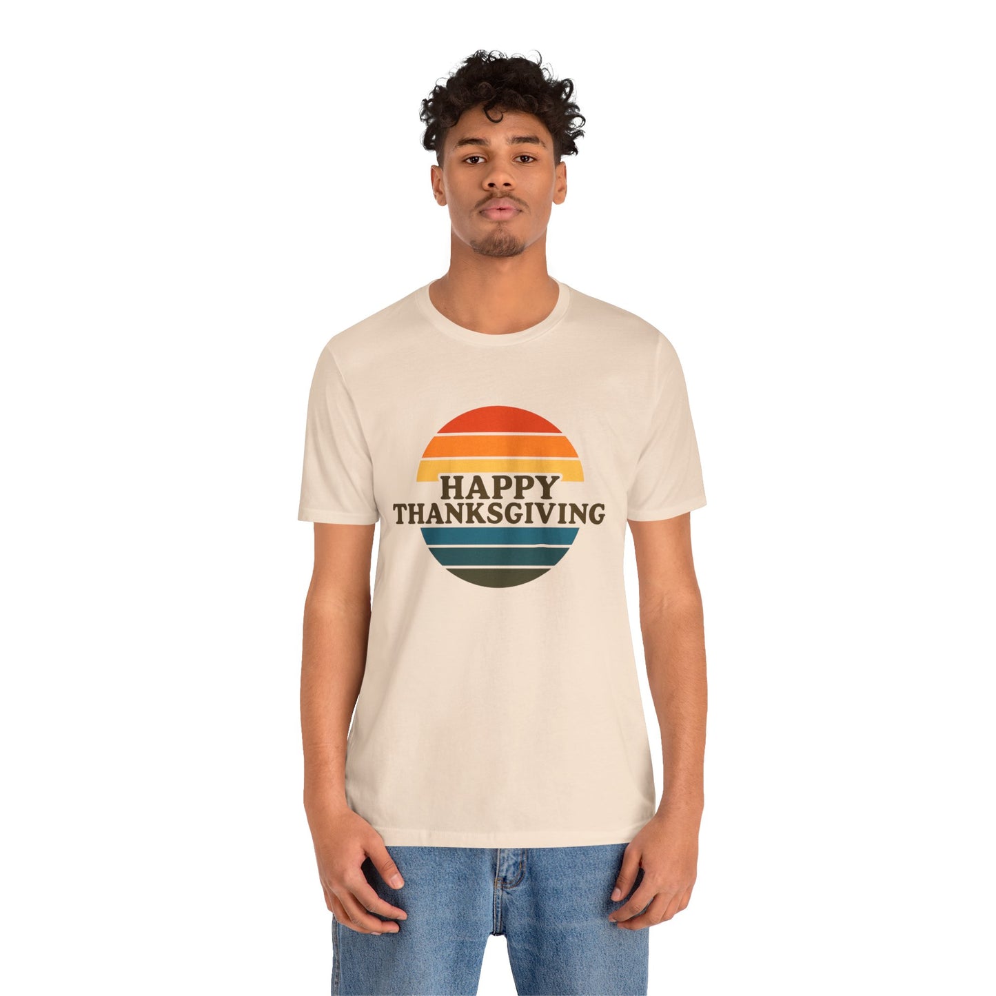 Happy Thanksgiving Retro Shirt - Vintage 70s Striped Aviator Style Tee Gift