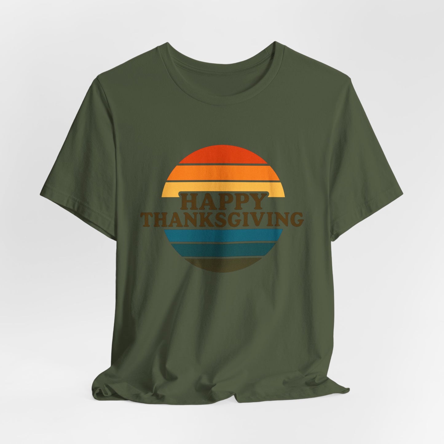 Happy Thanksgiving Retro Shirt - Vintage 70s Striped Aviator Style Tee Gift