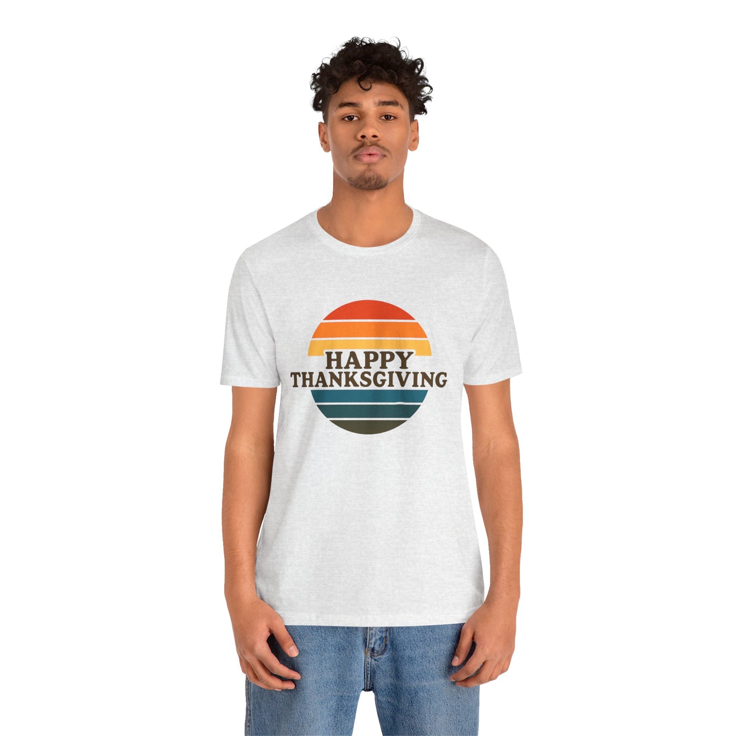 Happy Thanksgiving Retro Shirt - Vintage 70s Striped Aviator Style Tee Gift