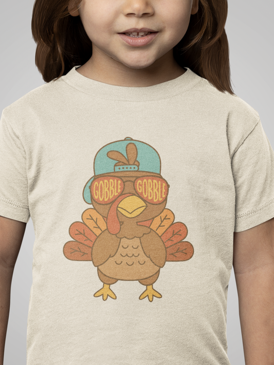 Cool Turkey "Gobble Gobble" Toddler Tee - Funny Thanksgiving Shirt with Sunglasses